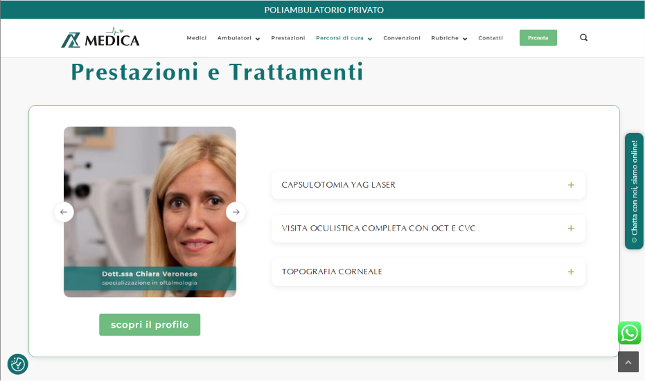 Pagina delle prestazioni del poliambulatorio AZ Medica