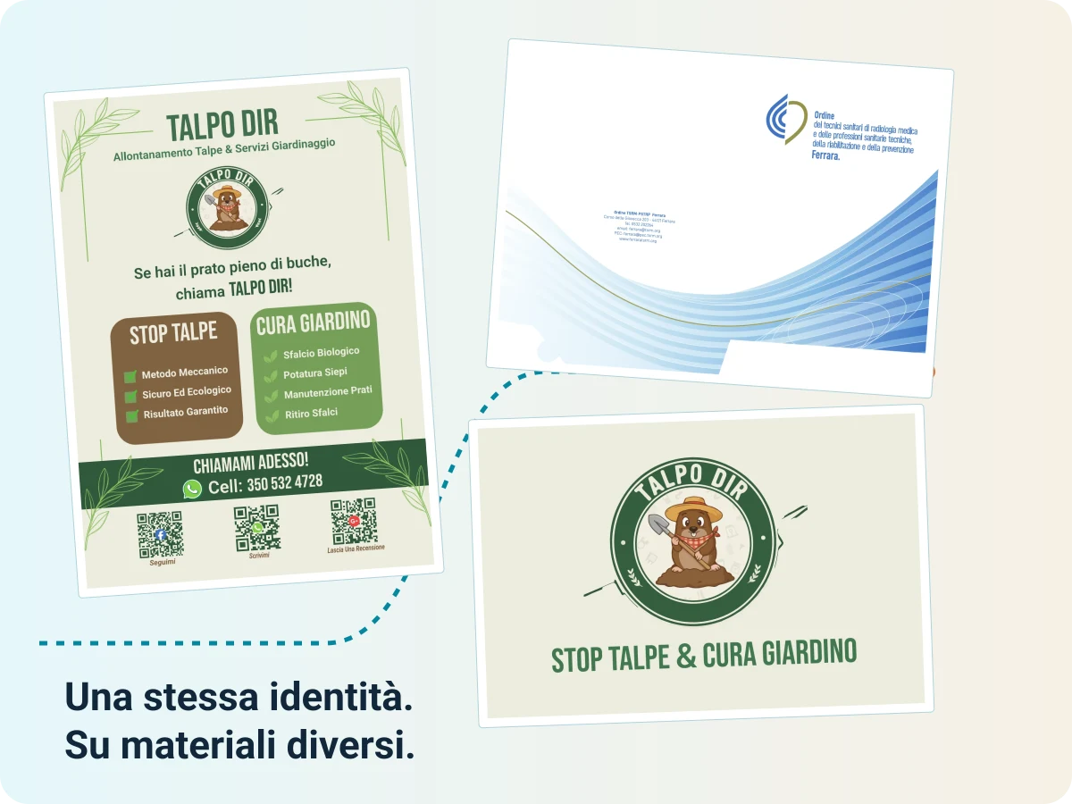 Volantino e biglietto Talpo Dir e cartellina dell’Ordine TSRM e PSTRP: composizione degli esecutivi grafici reali.