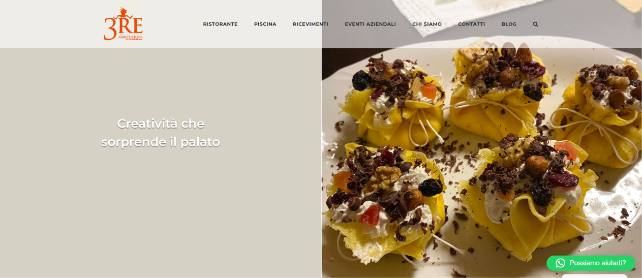 Homepage del sito Agriturismo Tre Re: ristorante, piscina, ricevimenti ed eventi nella navigazione.