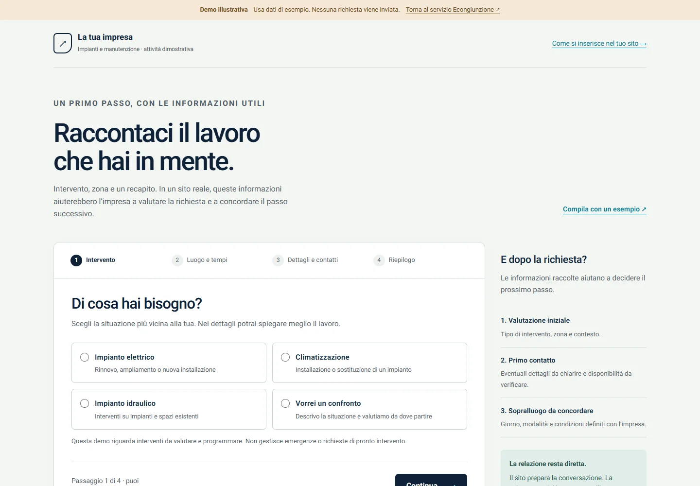 Demo illustrativa della richiesta di sopralluogo: scelta dell’intervento e passaggi del percorso