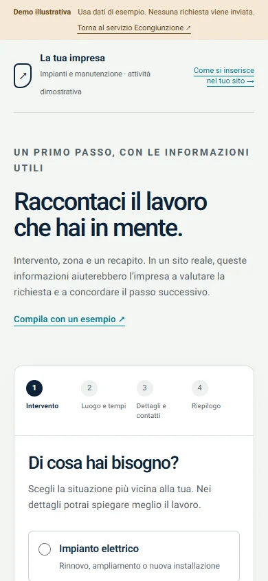 Richiesta di sopralluogo dimostrativa su smartphone