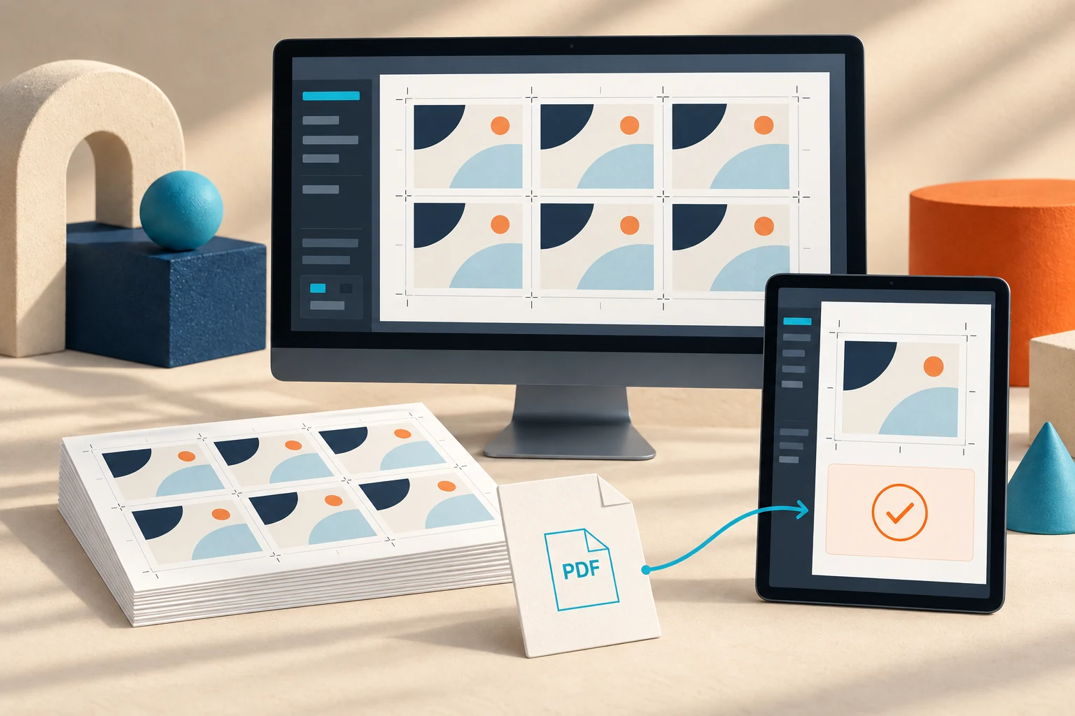 Illustrazione del processo ImposePrint: imposizione PDF, bozza e approvazione