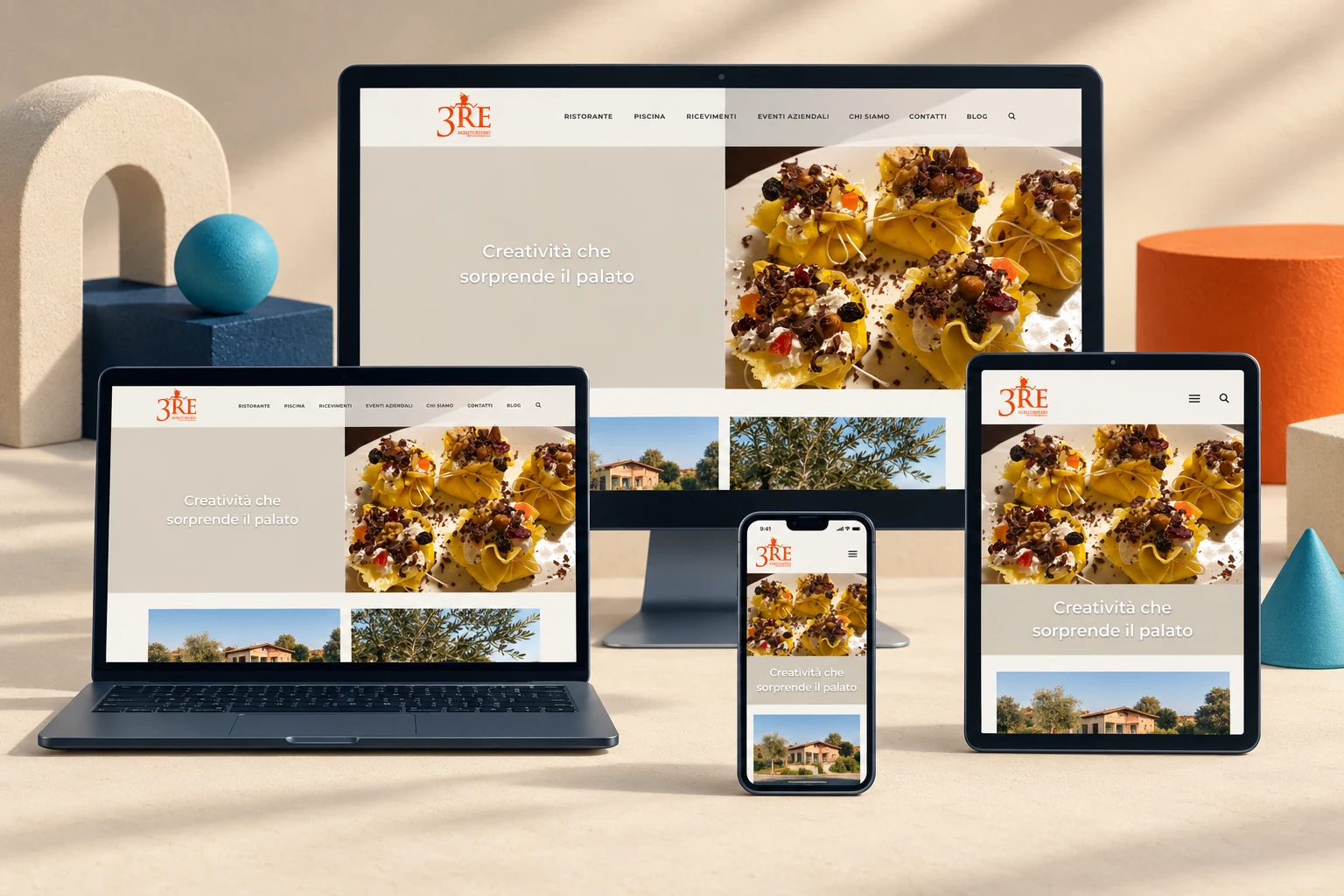 Il sito Agriturismo Tre Re presentato su più dispositivi