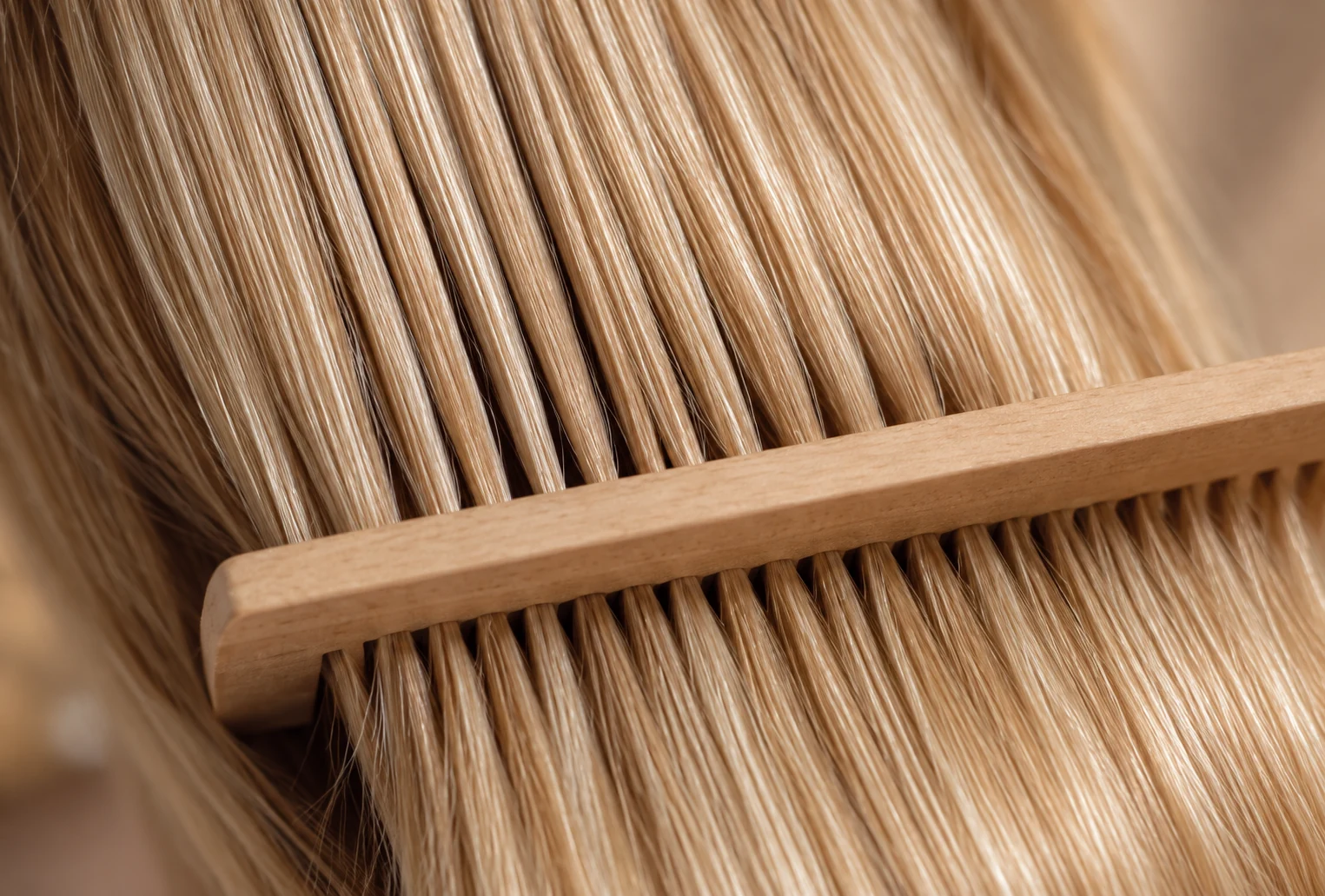 Pettine in legno fra capelli biondi