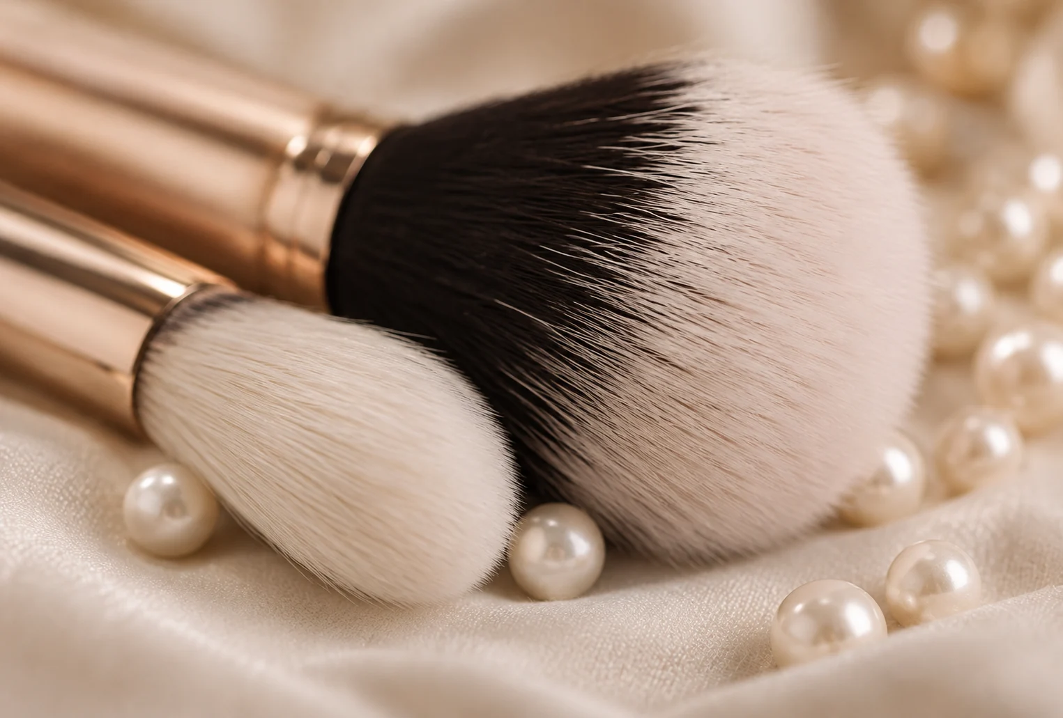 Pennelli da trucco su una superficie color avorio