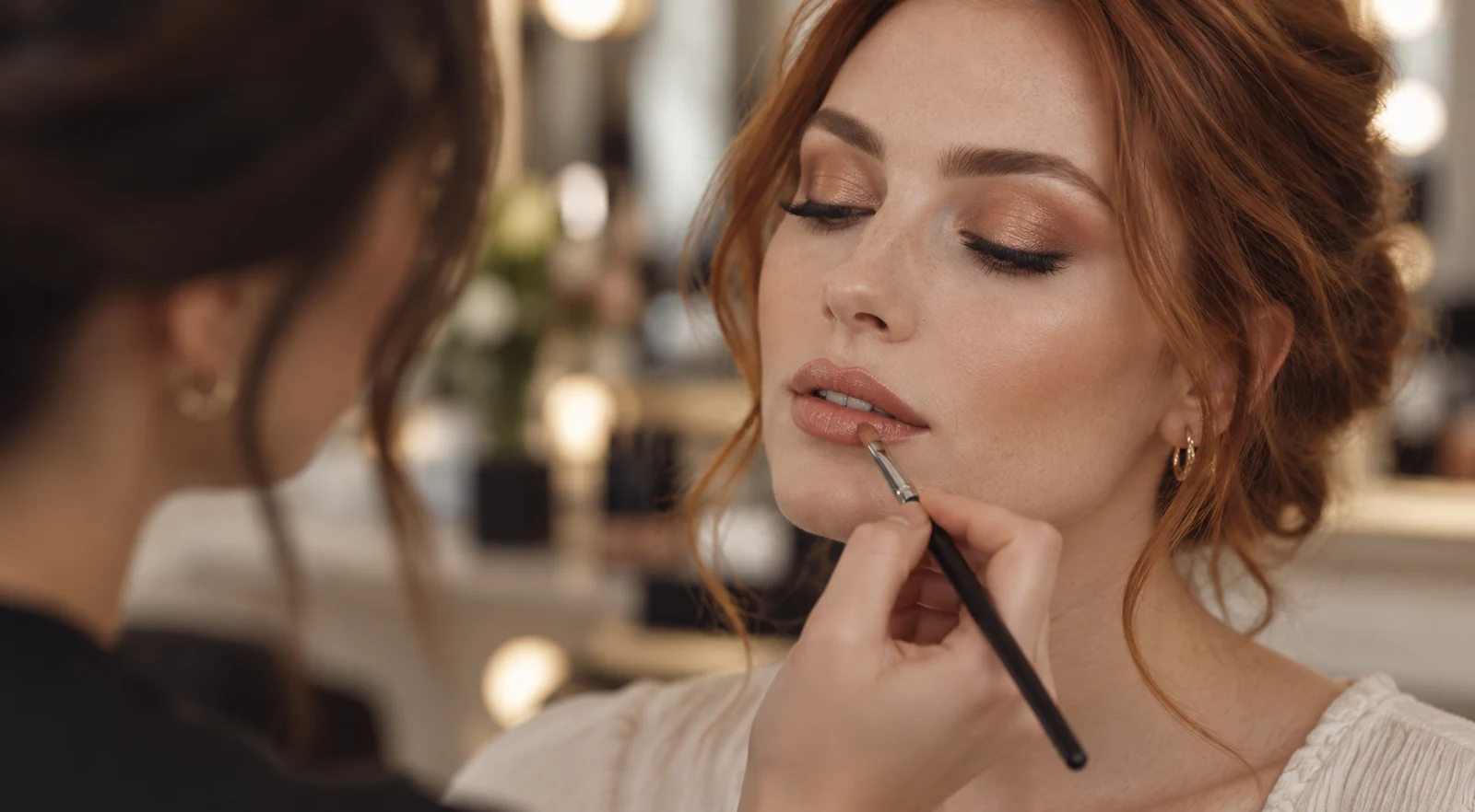 Applicazione del trucco labbra in salone