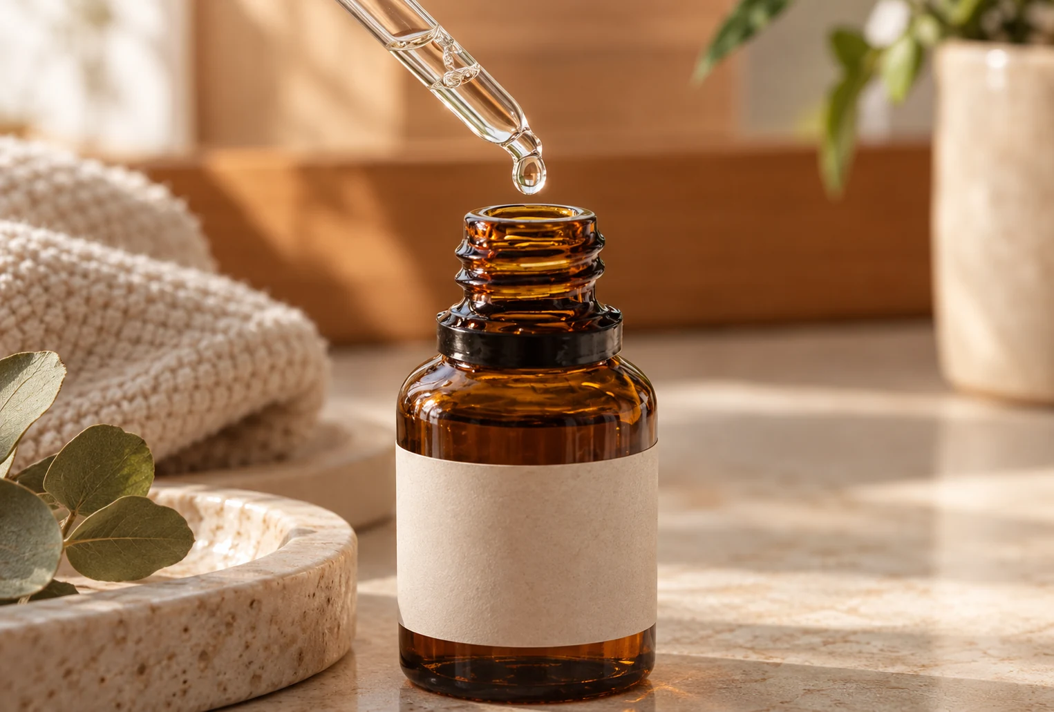 Flacone ambrato e pipetta di siero cosmetico