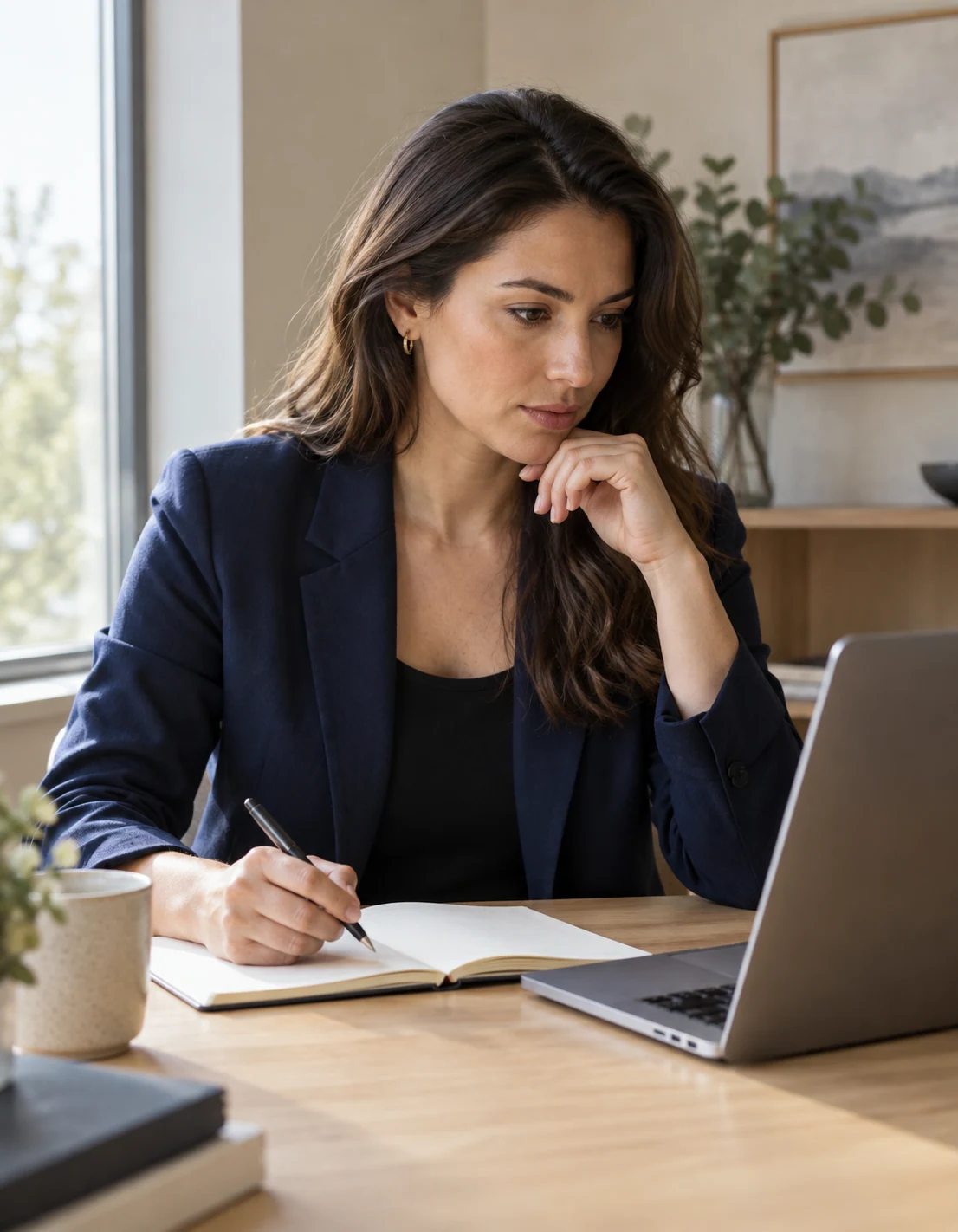 Professionista al lavoro con quaderno e computer