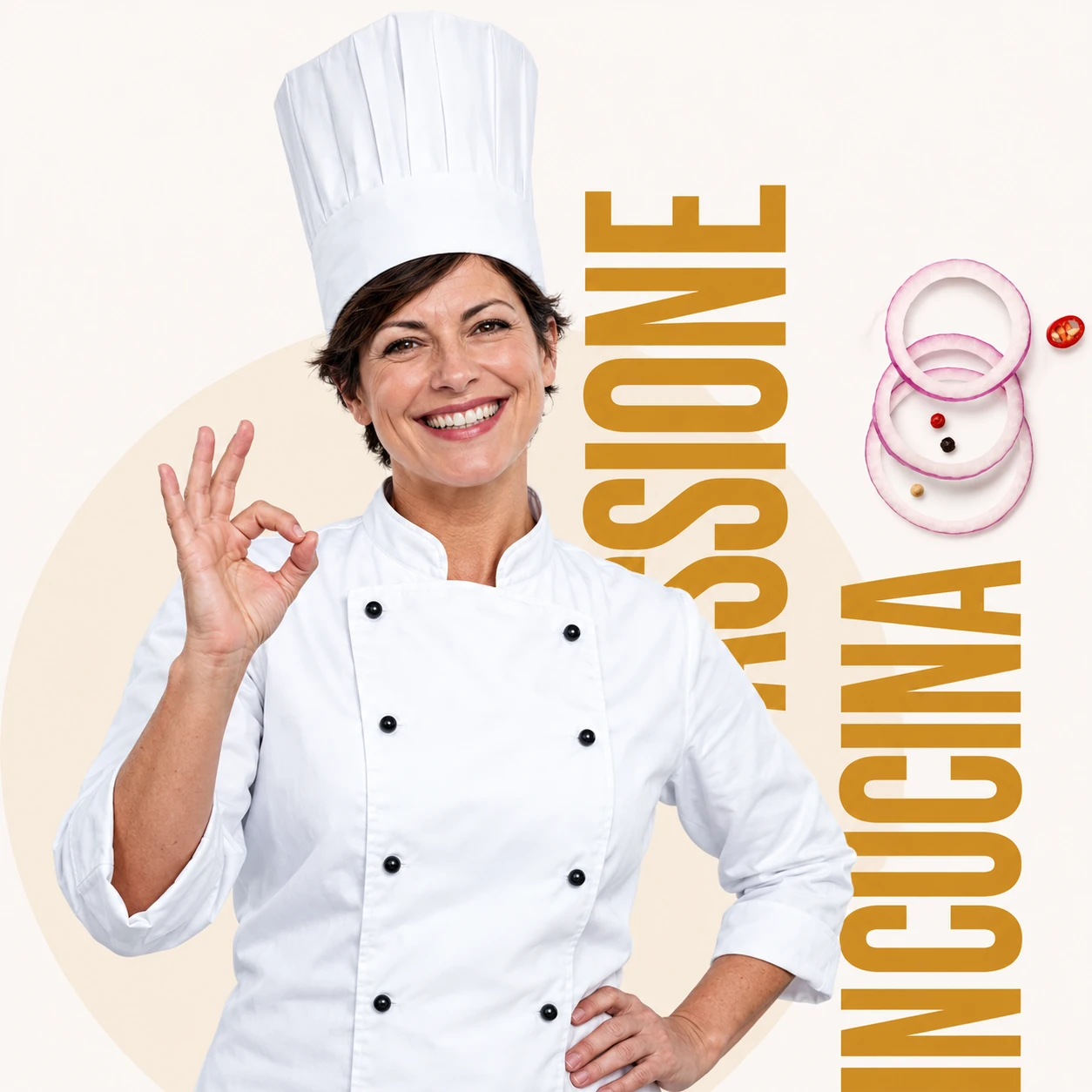 Chef della cucina dimostrativa con grafica italiana