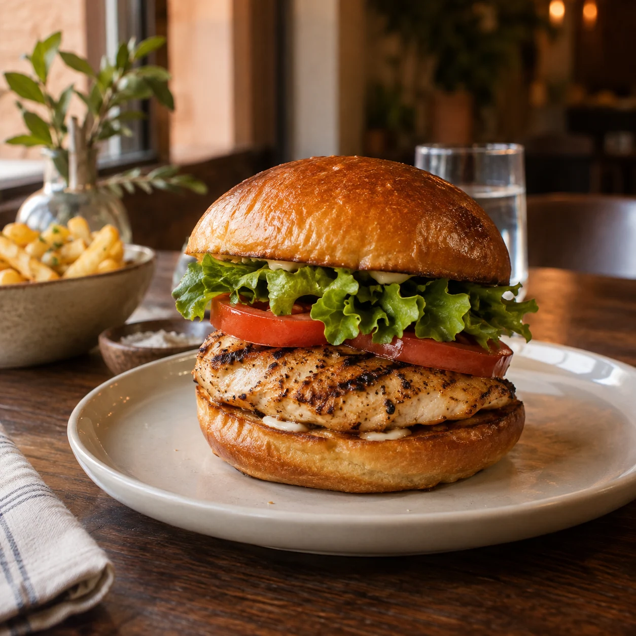 Hamburger di pollo con lattuga e pomodoro