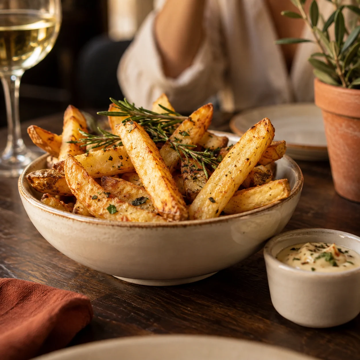 Patate fritte dorate con erbe aromatiche