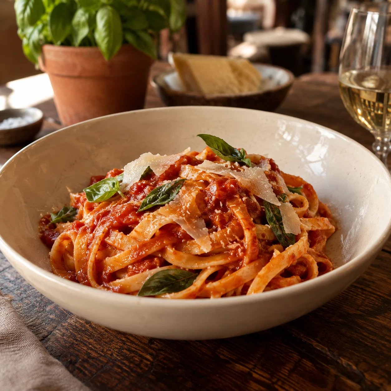 Tagliatelle al pomodoro con basilico e Parmigiano