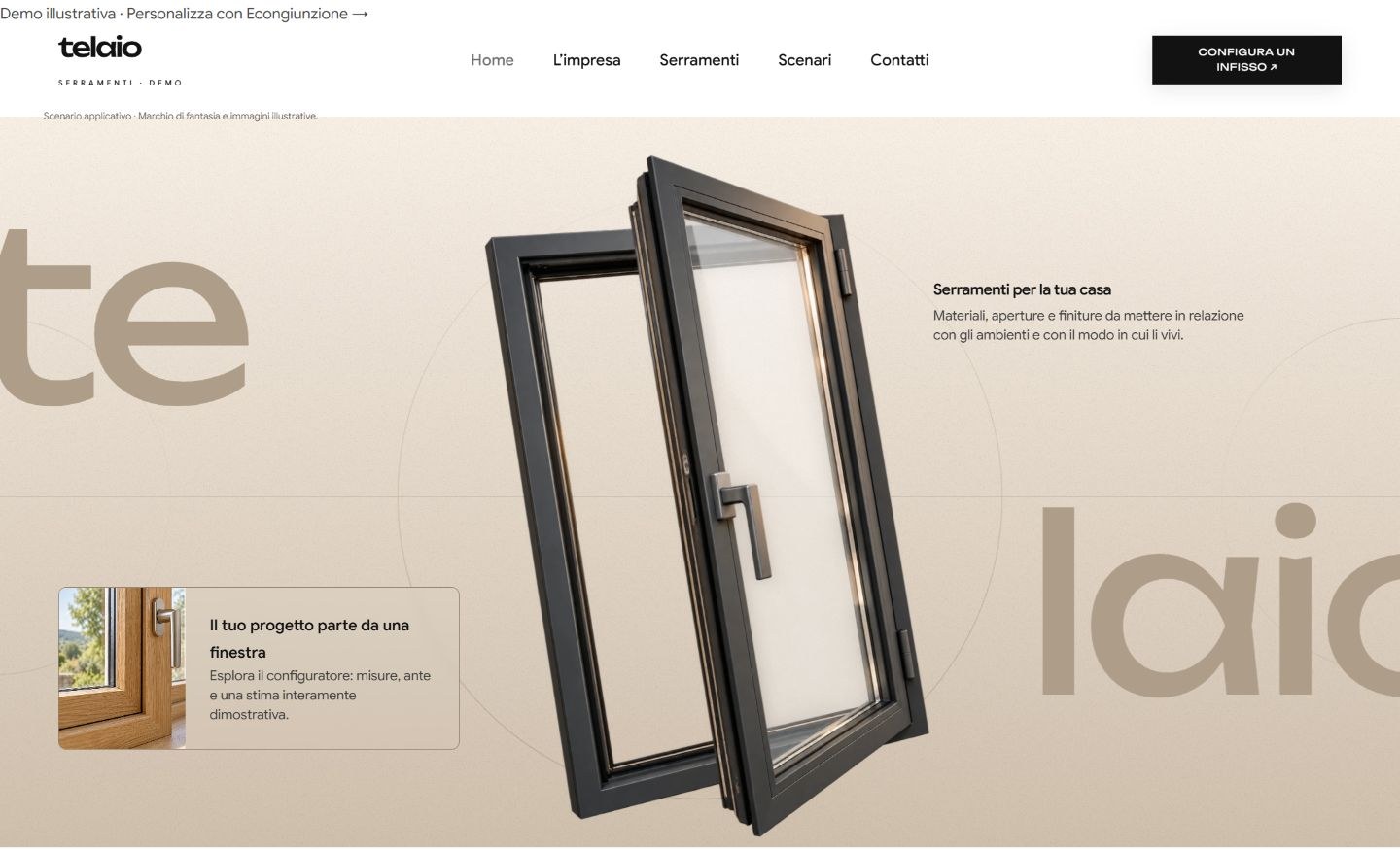 Mockup illustrativo del modello Telaio